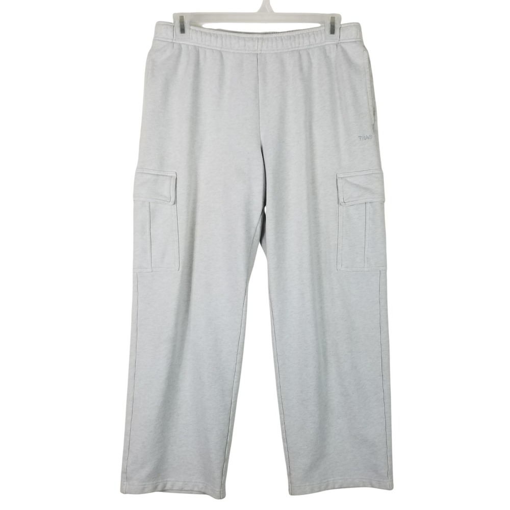 TNA Sweatfleece Terry Cargo Pants Women Large Grey Mega Fit Wide Leg Loungewear